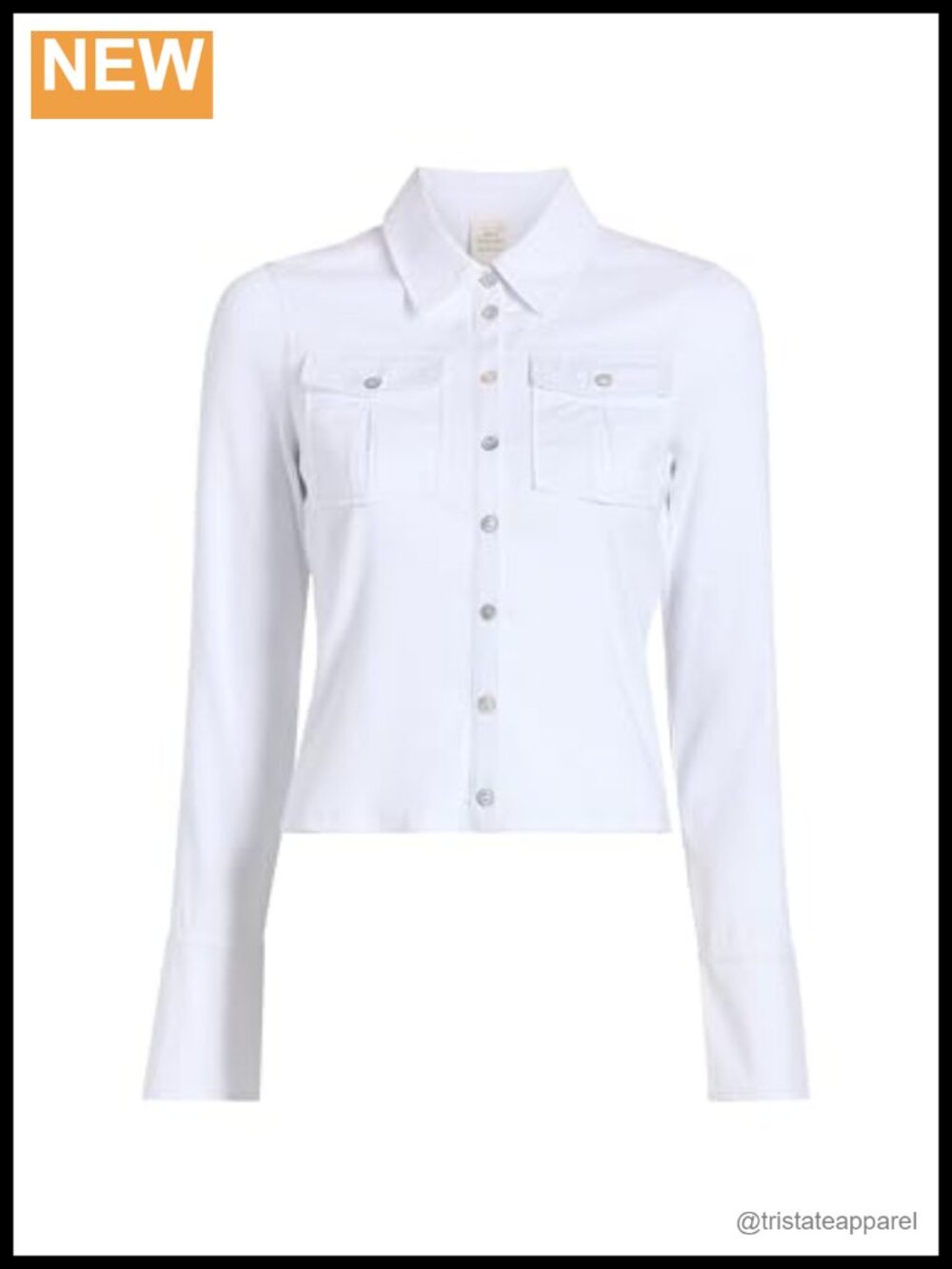 Long Sleeve Collared Mixed Media Top Fitted Cotton Spandex